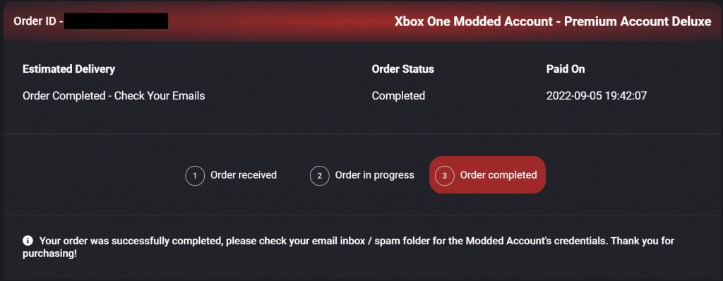 Xbox Account Order Complete