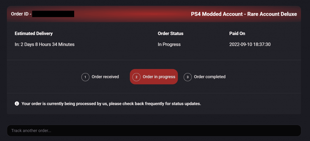 Track PS4 Account Order