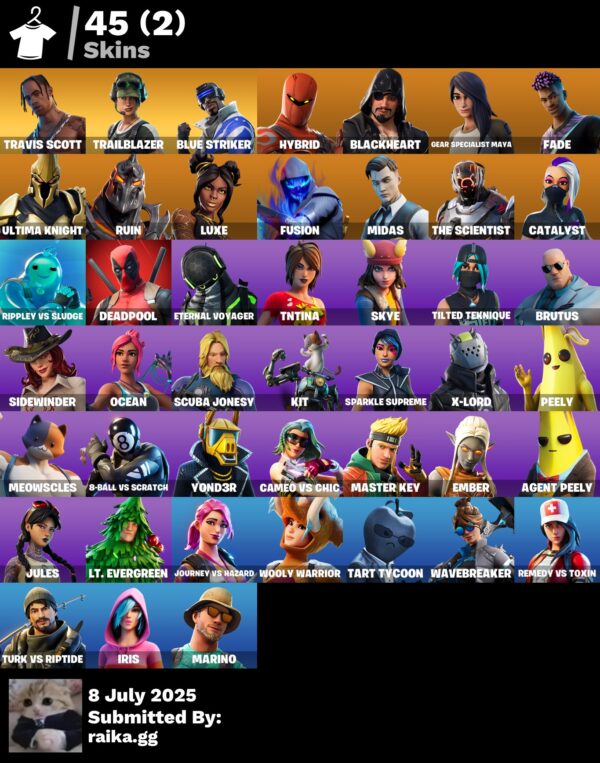 [PC/PSN/XBOX] 45 skins | Travis Scott | Trailblazer | Blue Striker | Hybrid | Blackheart | Gear Specialist Maya | Fade | Ultima Knight | Ruin | Luxe | 1800 VB